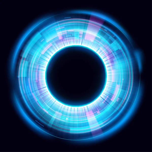 Abstract glowing circles on black background. Magic circle light effects. Illustration isolated on dark background. Mystical portal. Glow ring. Magic neon ball. Vector. Eps10