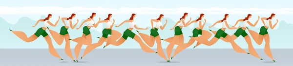 Chica corriendo. Corriendo al aire libre. Movimiento cuadro por cuadro. Deporte. Ocio. Estilo de vida saludable. Vector. EPS10 — Vector de stock