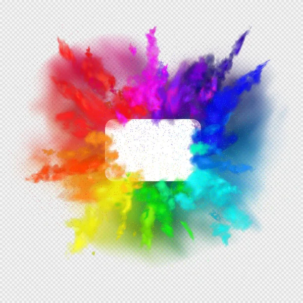 Regenbogenfarben malen Puder und Tropfen. Einladung zum Holi-Festival. Transparente verschiedene Wolken von Farbpulver isoliert auf hellgrauem Hintergrund. Der wirkliche Effekt von Transparenz. Vektorillustration — Stockvektor