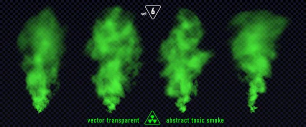 Зеленый дым на прозрачном фоне. Волшебное облако тумана, химический токсичный газ, пара волн, реалистичный набор зеленый плохой запах. Реалистичная иллюстрация. Вектор S10 — стоковый вектор