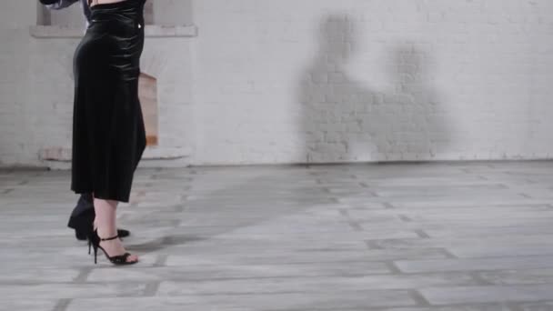 Pár tanců Argentinské tango s elegantními postavami v pokoji — Stock video