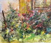Картина, постер, плакат, фотообои "blooming garden under the window, oil painting and acrylic ", артикул 209423532