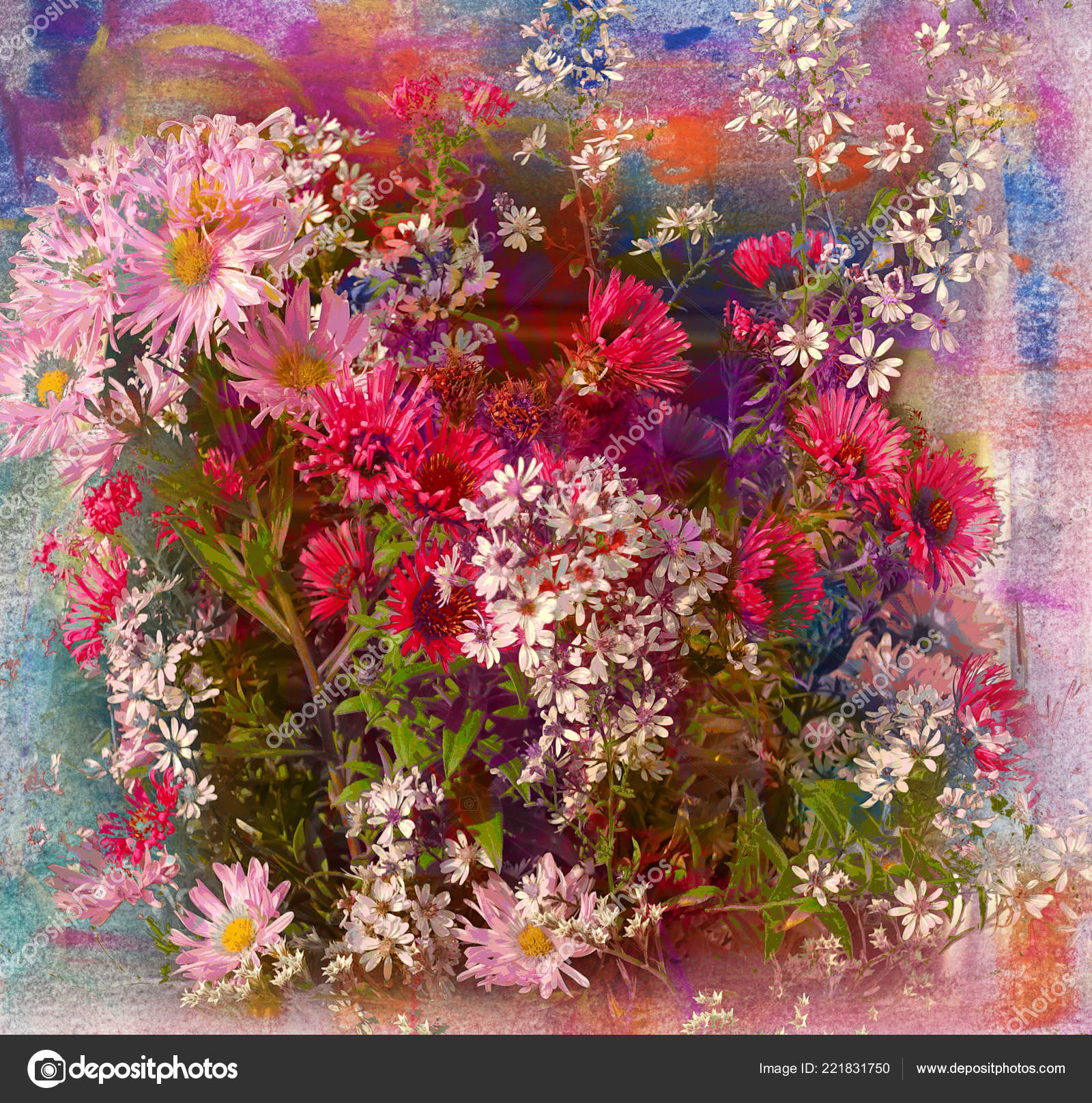 Peinture Abstraite Pastel Bouquet Fleurs Violettes Fond