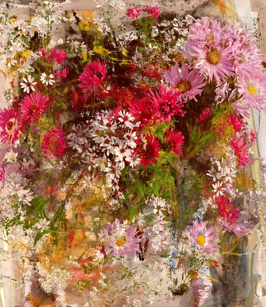 Flowers and acrylic painting, abstract artistic background
