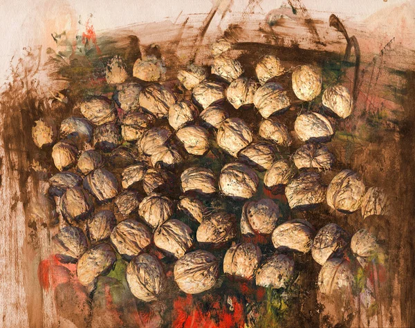 Still Life Walnuts Illustrations Acrylic Combined Technology — Stock Photo, Image