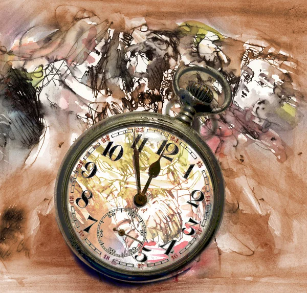 People Time Illustrations Watercolor Combined Technology — Stock Photo, Image