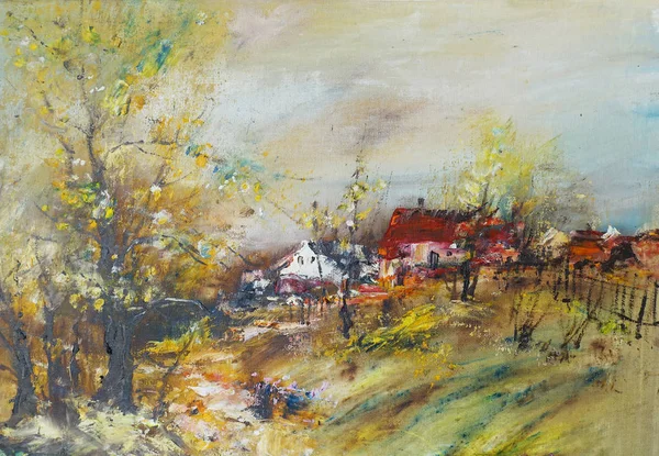 Road to village, oil painting