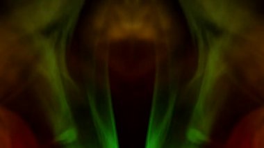 Cinsel anatomik fanteziler. Renkli erotik halüsinasyonlar. Karanlık bir zemin üzerinde kıvrımlı duman kabarcıkları, farklı renklerde ışık tarafından aydınlatılıyor..