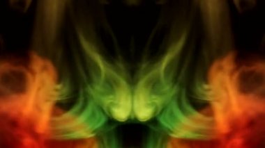 Cinsel anatomik fanteziler. Renkli erotik halüsinasyonlar. Karanlık bir zemin üzerinde kıvrımlı duman kabarcıkları, farklı renklerde ışık tarafından aydınlatılıyor..