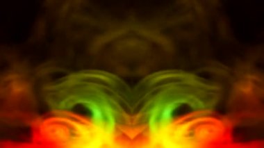 Cinsel anatomik fanteziler. Renkli erotik halüsinasyonlar. Karanlık bir zemin üzerinde kıvrımlı duman kabarcıkları, farklı renklerde ışık tarafından aydınlatılıyor..