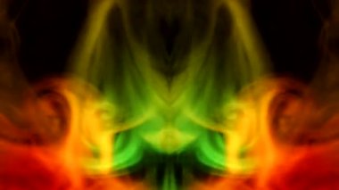 Cinsel anatomik fanteziler. Renkli erotik halüsinasyonlar. Karanlık bir zemin üzerinde kıvrımlı duman kabarcıkları, farklı renklerde ışık tarafından aydınlatılıyor..