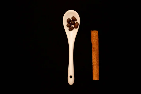 White Glazed Porcelain Coffee Spoon Dark Velvet Background Spoon Hole — Stock Photo, Image