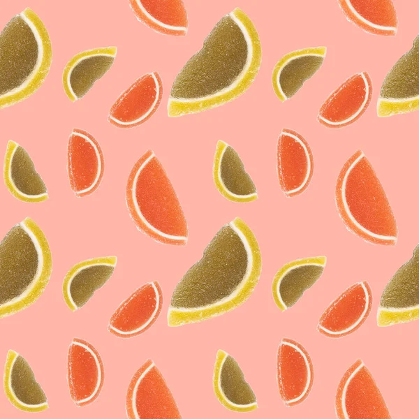 Bezešvé Kousky Marmelády Barevná Marmeláda Formě Citrusových Plátků Sypaná Cukrem — Stock fotografie