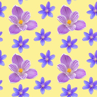 Bahar ve yaz çiçeklerinin kusursuz deseni. Parlak yabani, orman ve çayır çiçekleri.