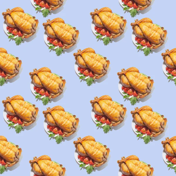 Poulet Grillé Motif Sans Couture Sur Une Assiette Blanche Poulet — Photo