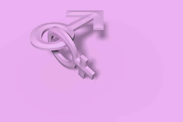 火星和金星的占星学符号 编织在一起 粉色背景上粉色色调的星座符号 同性爱情的象征 3D渲染 — 图库照片