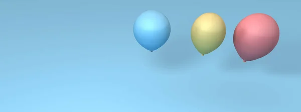 蓝色、黄色和红色气球，背景浅蓝色。粉刷成糊状的球. — 图库照片