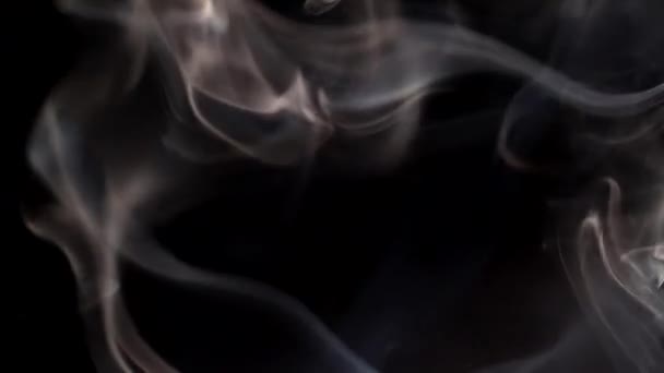 煙が焼香棒から暗闇の中でストリーミング。暗い背景に煙の気まぐれなカール. — ストック動画