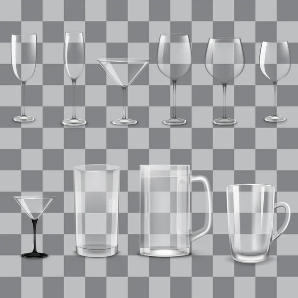 Ensemble de verres vides transparents — Image vectorielle