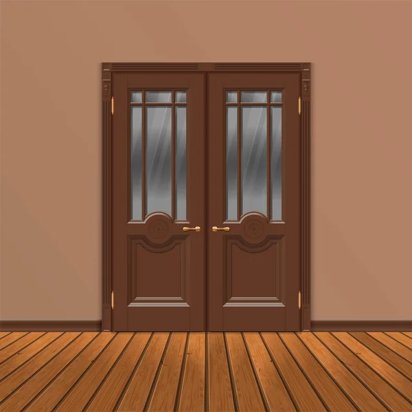 Trä dubbel ingång dörren vektor — Stock vektor