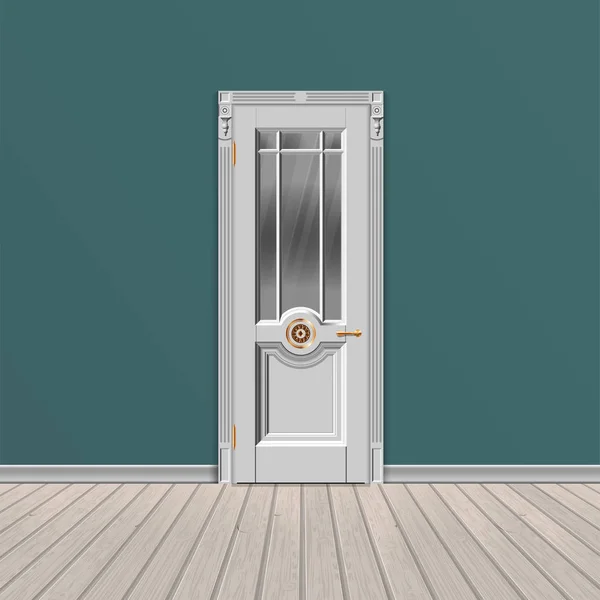Closed White Entrance Classic Door Wooden Floor Vector Illustration — Stock Vector