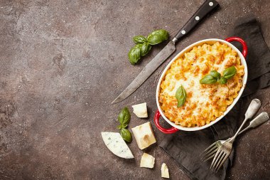Mac and cheese, american style macaroni pasta in cheesy sauce clipart