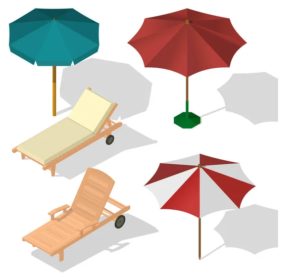 Ställ in paraply på stranden — Stock vektor
