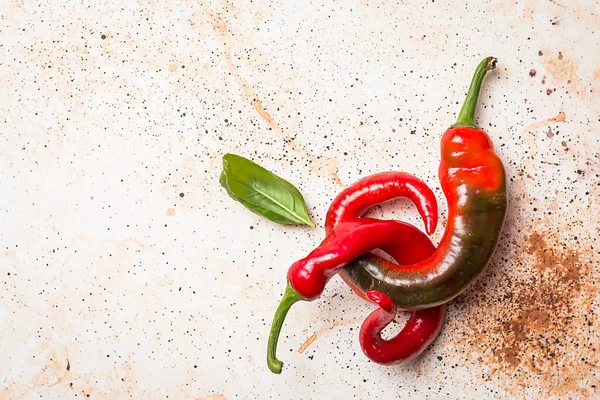 Red Hot Peppers White Stone Background Top View Copy Space — Stock Photo, Image