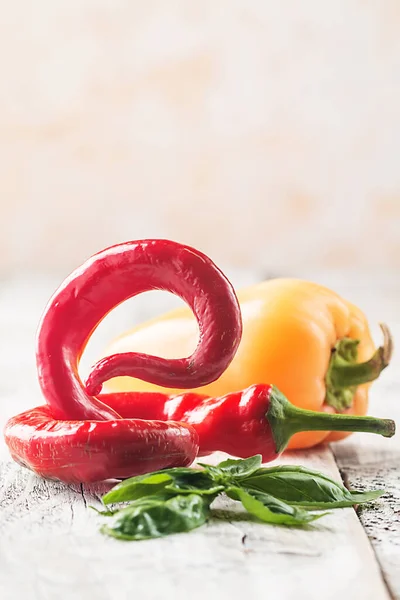 Red Hot Peppers Paprika White Wooden Background — Stock Photo, Image