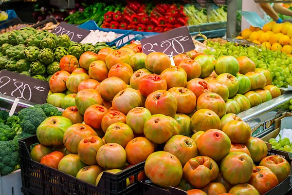 Fresh Organic Tomatoes Farm Market Stall Spain — Stock Photo, Image