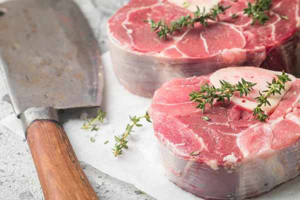 Caña Ternera Fresca Rebanadas Carne Res Para Osso Buco Cocina —  Fotos de Stock