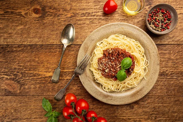 Spaghetti bolognese, top view — Stock Photo, Image