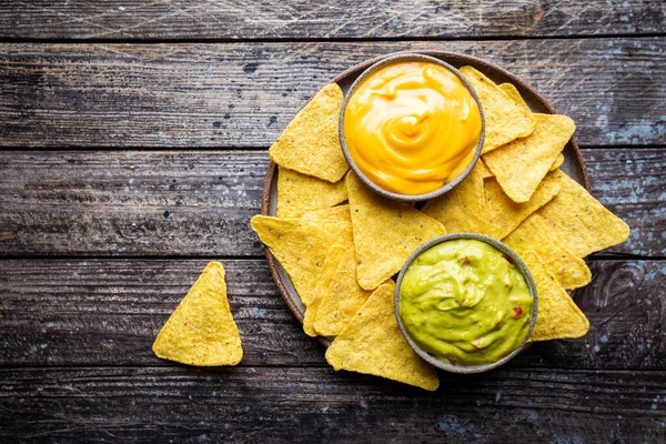 Nachos chips with sauces — Stock Photo, Image