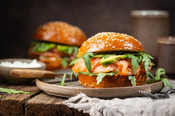 Burger sandwich with salmon