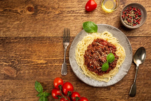 Spaghetti bolognese, top view — Stock Photo, Image