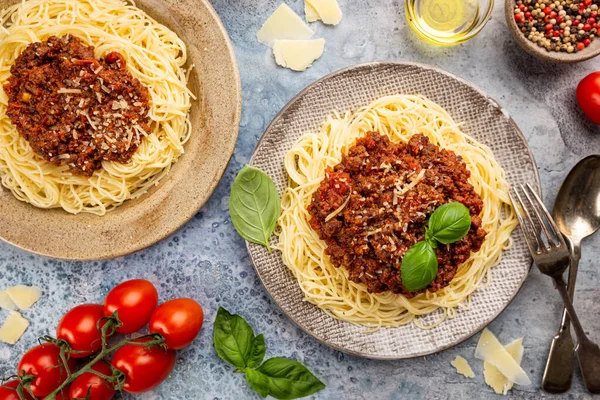 Spaghetti bolognese, top view — Stock Photo, Image