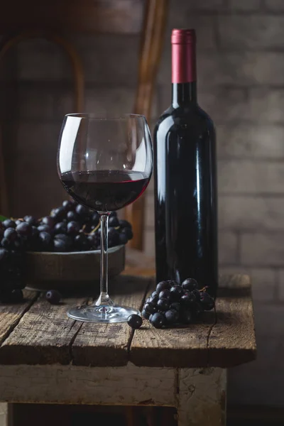 Rött vin och mogna druvor — Stockfoto