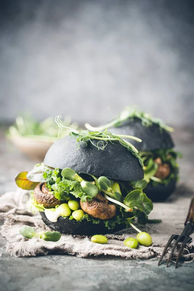 Veggie mushroom black burgers.