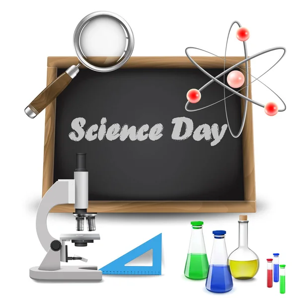 Testo giornata della scienza sulla lavagna — Vettoriale Stock