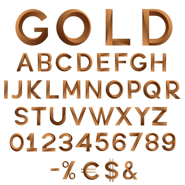 Χρυσό αλφάβητο και αριθμοί. — Διανυσματικό Αρχείο