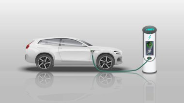 Gerçekçi elektrikli araba. Elektrikli araba şarj istasyonu izole