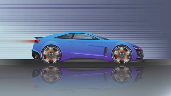 高速走行中の青紫色の車のスポーツカー リアルなデザインバイオレットスーパーカー ベクトルイラスト — ストックベクタ