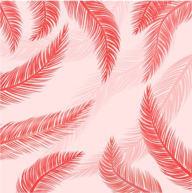 Dallar, palmiye ağacı yaprakları. Mercan rengi. Kartpostal, duvar kağıdı, arka plan, tasarım için.