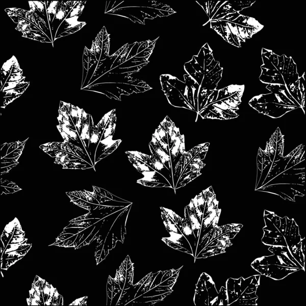 Seamless background. Leaf prints on black background. Template for textile design, interior design, wallpapers and banners. Background for your design. Black prints of leaves on a white background.