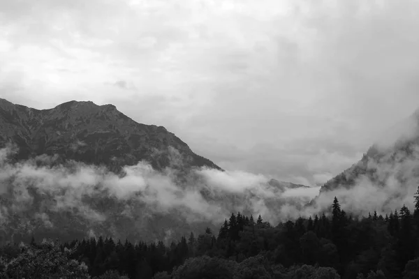 black and white mountain landscape