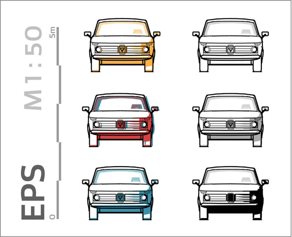 Mimari çizim ve illustation için ayarlanmış retro eski bmw otomobil vektör simgeleri, ön görünüm