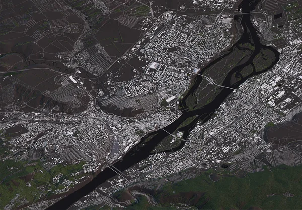 3d izometrik peyzaj yollar ve binalarda Krasnoyarsk haritası