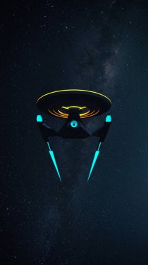 Telefon Wallpaprer Bilim Kurgusal görüntü bir derin uzay yıldız gemisi ve arka planda samanyolu.
