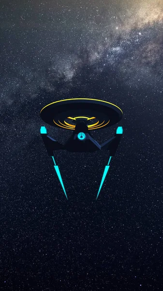 Telefon Wallpaprer Bilim Kurgusal görüntü bir derin uzay yıldız gemisi ve arka planda samanyolu.