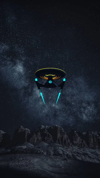 Telefon Wallpaprer Bilim Kurgusal görüntü bir derin uzay yıldız gemisi ve arka planda samanyolu.